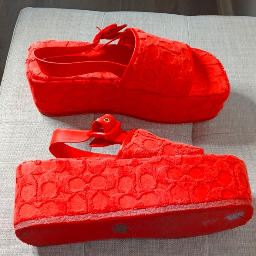 Coach Noelle Sandal In Signature Terry Cloth Red Orange Size 9B Retro Vibes NEW - Picture 9 of 12